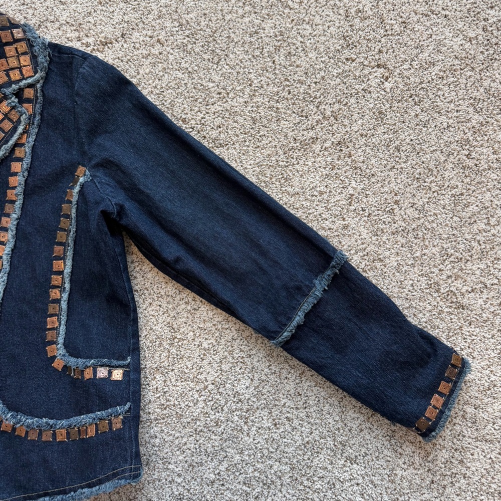 Vintage Style Studded Denim Jacket Chez Vouzde France Boho Western Large - Picture 5 of 12